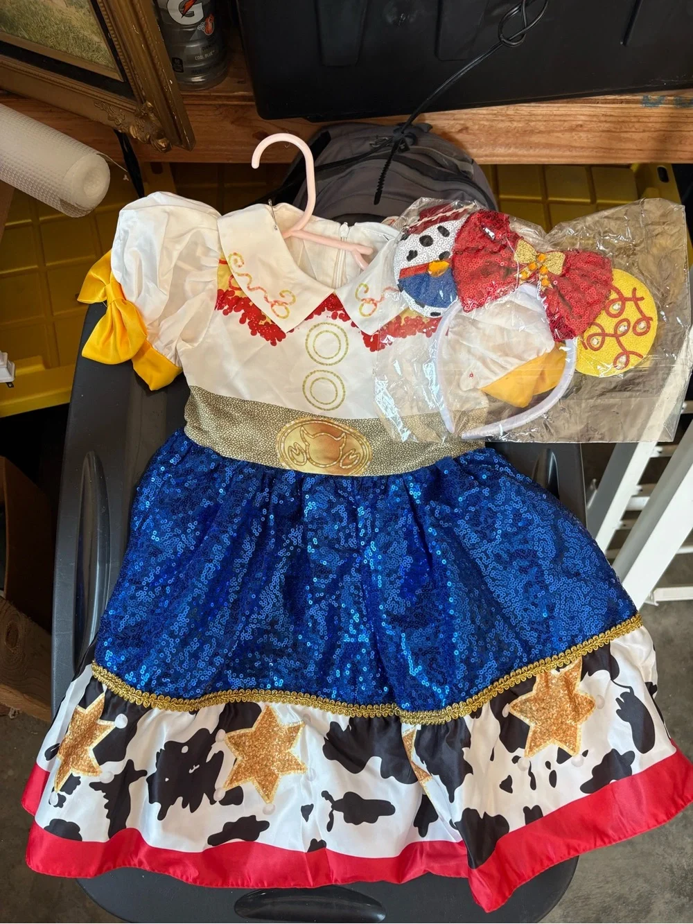 Kids Jessie Cowgirl Costume Dress with Blue Sequin Skirt - Unbranded